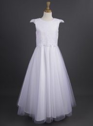 White Lace Satin Tulle Communion Dress - Claire by Millie Grace